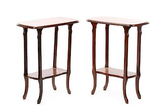 Pair, Emile Galle Marquetry Inlaid Tables, c.1900