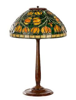 Tiffany Style Tulip Glass & Bronze Table Lamp
