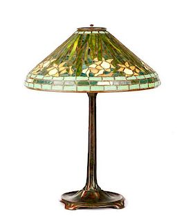 Tiffany Style Daffodil Glass & Bronze Table Lamp