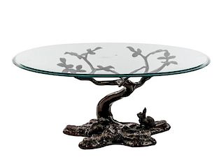 Bronze & Glass Sculptural Coffee Table, Rabbit