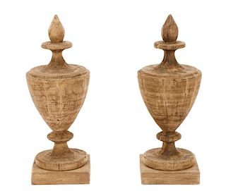 Pair of Carved Wood Urn Form Finials