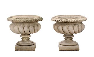 Pair of Campana Form Cast Stone Garden Urns