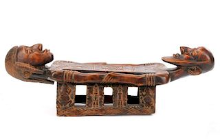 20th C. African Dogon Carved Wood Marriage Bench