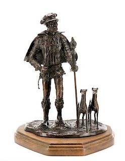 Signed Ed Dwight Bronze, Colonial Explorer w/ Dogs