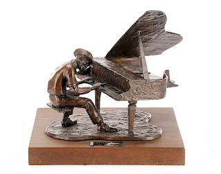 "Ragtime Piano", Signed Ed Dwight Musician Bronze