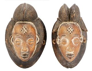 Pair of Smaller Hand Carved Punu Masks