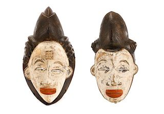 Pair of African Punu Carved & Polychrome Masks