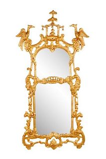 Chinese Chippendale Style Giltwood Mirror, 20th C.