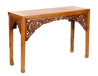 Chinese Carved Wood Console Table, 19th C