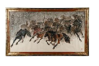 Contemporary Chinese Ink Painting, Horses in Snow