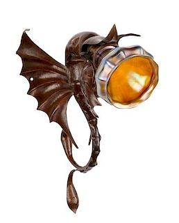 Copper Dragon Sconce with Iridescent Glass Shade