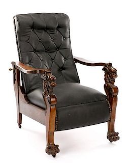 Morris Style Oak Carved Reclining Chair