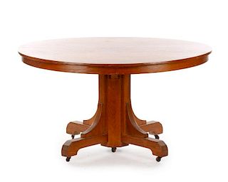 Gustav Stickley Pedestal Oak Dining Table, Branded
