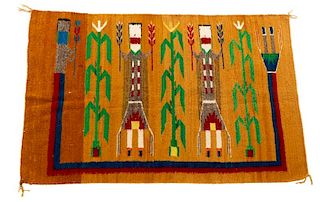 Colorful Three Yei Pictorial Navajo Rug