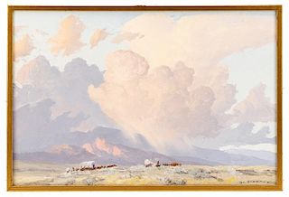Bill Freeman "Covered Wagons and Clouds" Oil