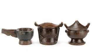 Collection of Three Carved Wood Primitive Bowls