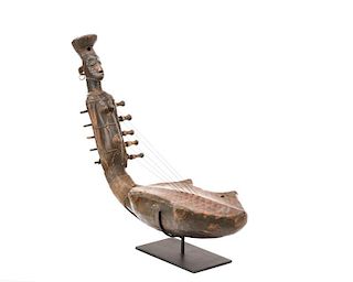 African Mangbetu Carved Figural Bow Harp