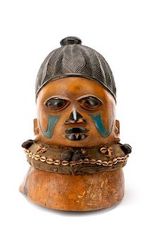 African Yoruba Gelede Polychrome Helmet Mask