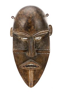 African Liberian Carved Wood & Metal Mask, 20th C.