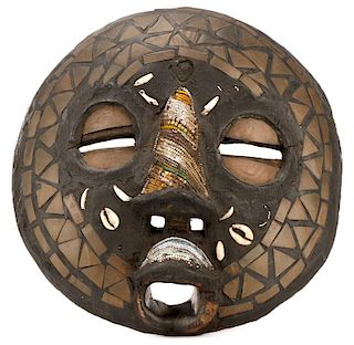African Baluba Copper, Bead and Shell Mask