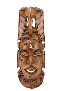 African Carved Guro Tribal Mask with Bone Inlay
