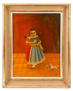 Agapito Labios, Little Girl With Dog, Oil