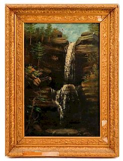 American School, Waterfall Overlook, Oil On Canvas