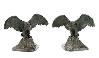 Pair of Patinated Bronze Eagle Motif Bookends