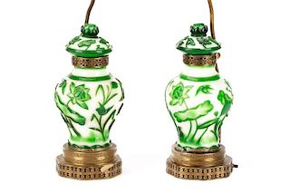 Pair of Chinese Peking Glass 2-Light Table Lamps
