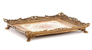 Chinese Export Bronze Mounted Porcelain Tray