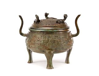 Chinese Archaic Form Bronze Tripod Censer