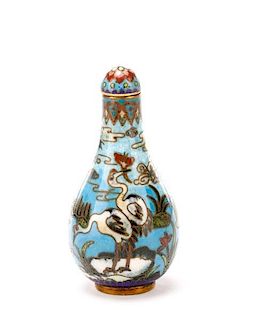 Qianlong Pd. Marked Cloisonne Snuff Bottle, Cranes