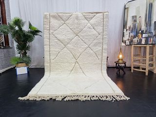 Authentic Soft White Rug with Engraved Geometric Pattern