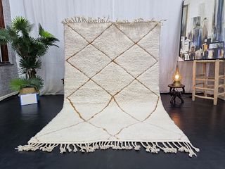 Authentic Soft White Wool Rug With Yelleow Engraved Patterm