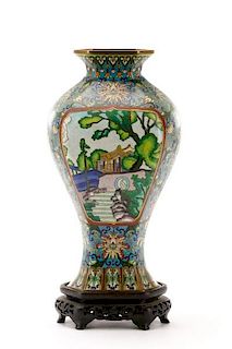 Japanese Cloisonne Vase with Pagoda Motif