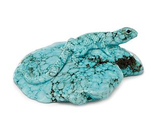 Carved Turquoise Specimen with Figural Lizard