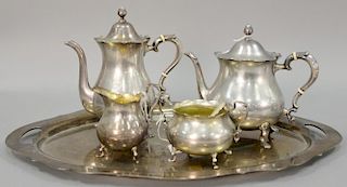 Sterling silver five piece tea set, 113.7 t oz, lg. of tray 21 1/2".