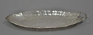 Sterling silver leaf dish marked sterling WJ19, 9.6 t oz, lg. 12 1/2".