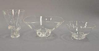 Three piece lot to include two Steuben bowls and one vase. ht. 3 3/4" - 6 3/4"