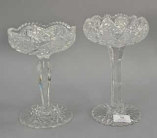 Two cut glass compotes, one with shaped base. ht. 8 1/2", dia. 6" & ht. 9", dia. 5 1/2".