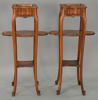 Pair of Baker Louis XV style cherry plant stands with copper lines. ht. 42"