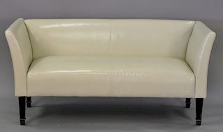 Crate & Barrel Contemporary white leather love seat. lg. 65"