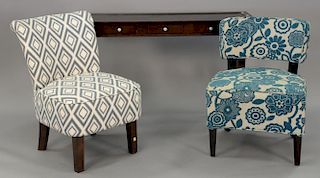 Crate & Barrel and Pier One three piece group to include two upholstered side chairs and a hall table with three drawers, ht. 30", t...