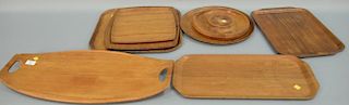 Lot of eight mixed teak serving trays including Dansk. 12 1/2" x 12 1/2" to 12 1/2" x 27"