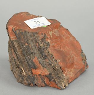 Red and black petrified wood log specimen, 4".
