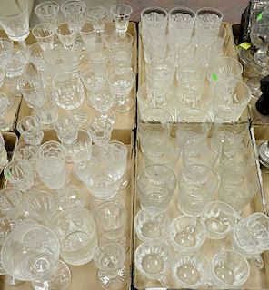 Five box lots of cut glass and pressed glass goblets and stems, 4 Stuart air twist stems.