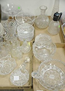 Four box lots with cut glass, crystal vase, bottles, bowls, etc.