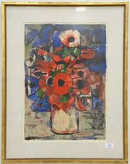 Bernard Cathelin (1919-2002) colored lithograph, vase with flowers, signed lower right Cathelin, 22" x 15 1/2".