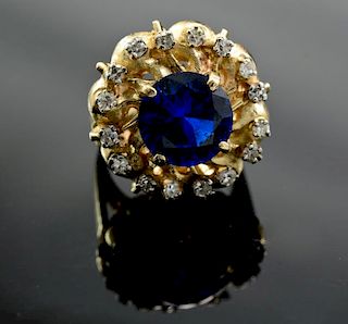 Ladies 14K Diamond & Gemstone Ring