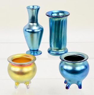 4 Lundberg Glass Iridescent Vases
